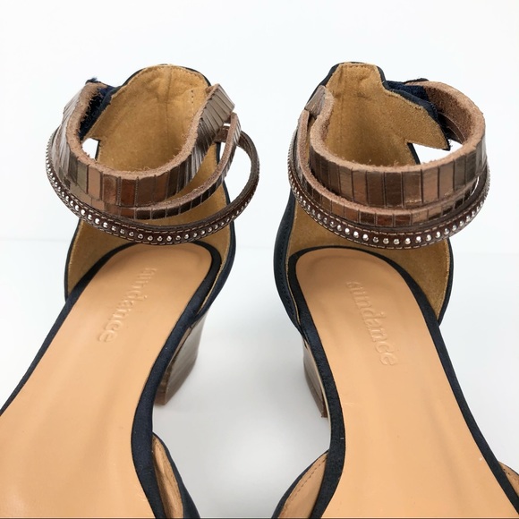 Sundance Navy Leather Ankle Strap Heels - Picture 6 of 14